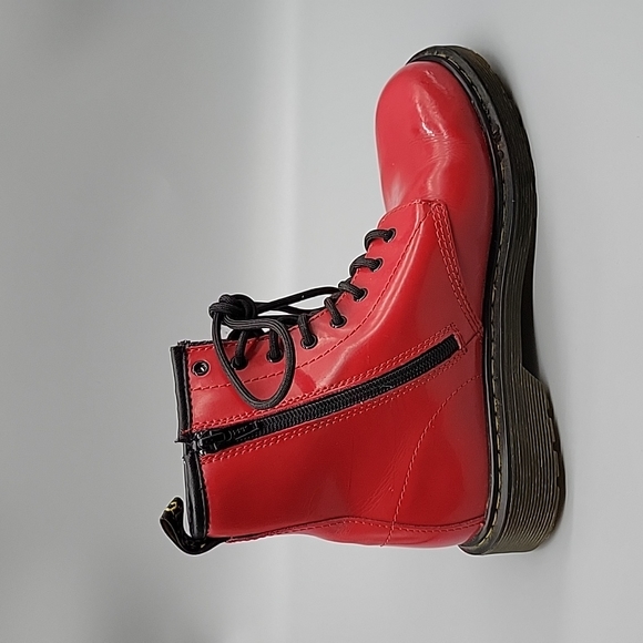 Doc Martens Red Patent Leather Boots Combat Boots - Picture 6 of 11